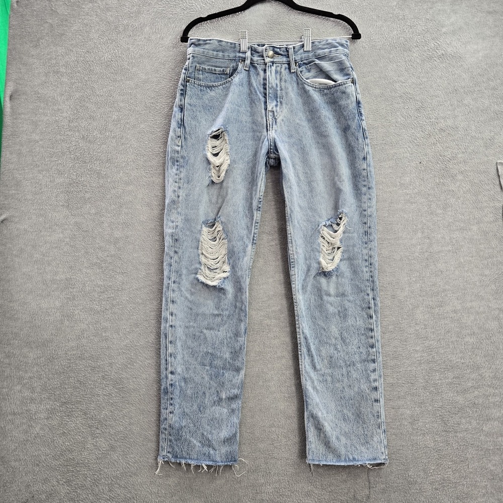 Quiksilver Men Jeans‎ 28 Light Blue Denim Straight Distressed Raw Hem 27" Inseam